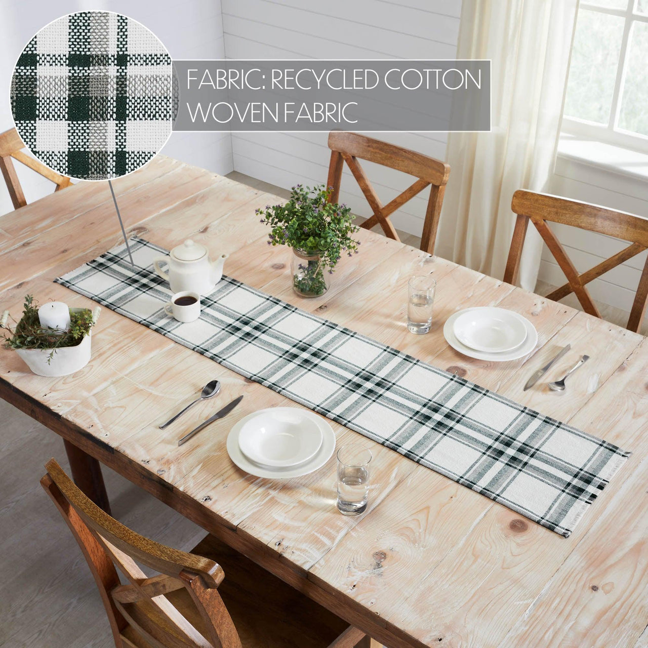 Harper Plaid Green White Runner Fringed 12x60 - The Fox Decor