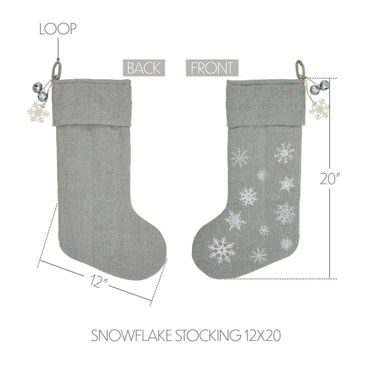 Yuletide Burlap Dove Grey Snowflake Stocking 12x20 - The Fox Decor