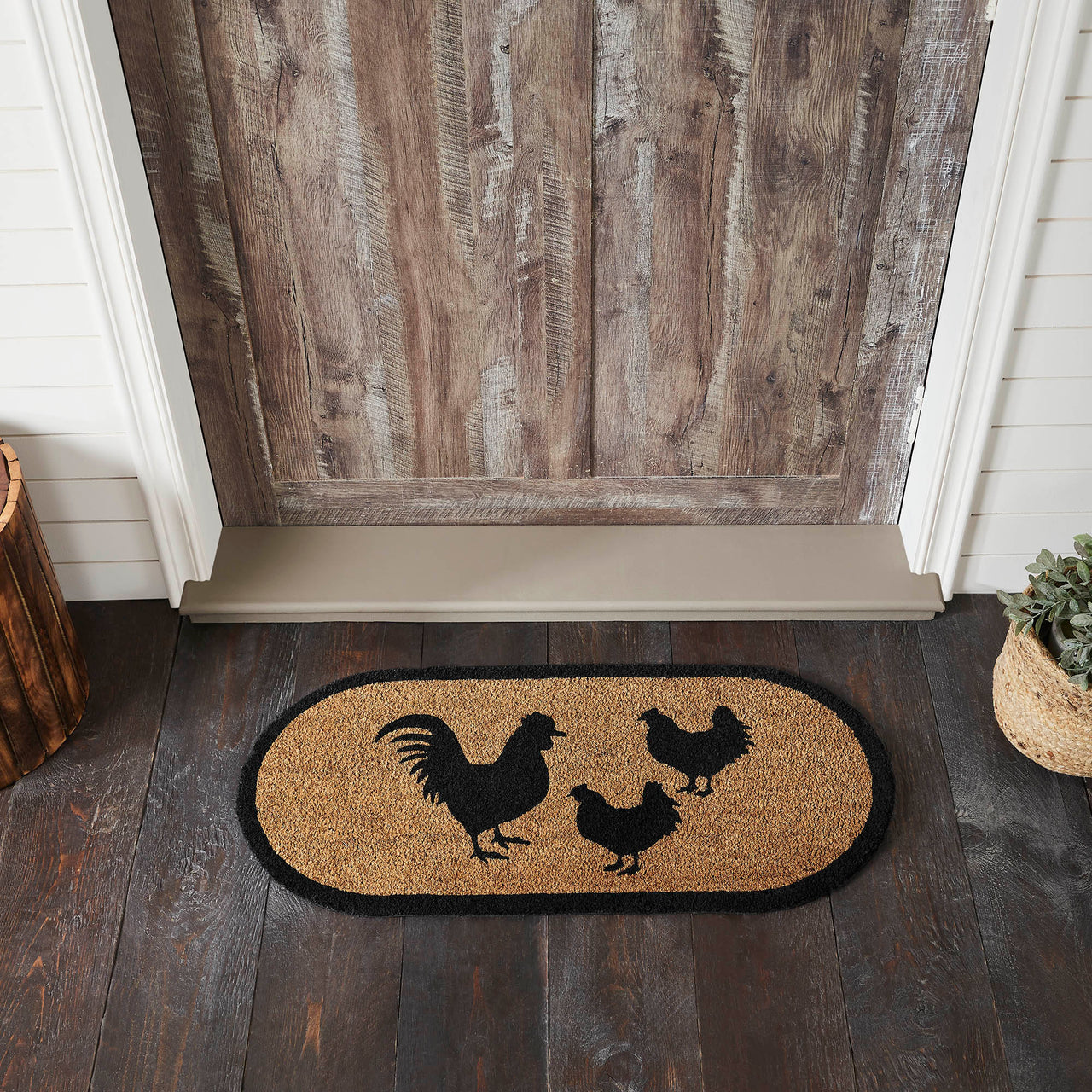 Down Home Rooster & Hens Coir Rug Oval 17x36 - The Fox Decor