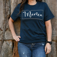 Merica T-Shirt, Navy Melange, Small - The Fox Decor