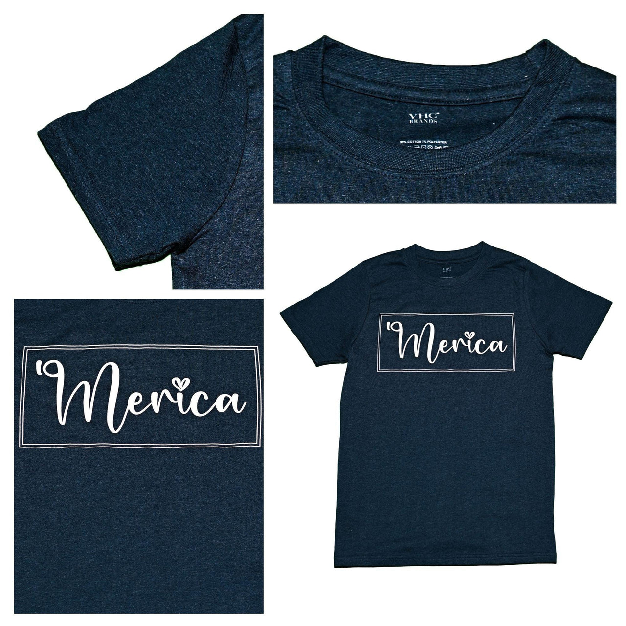 Merica T-Shirt, Navy Melange, Large - The Fox Decor