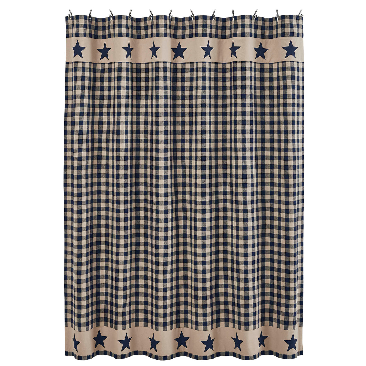 Allegiance Navy & Tan Check Shower Curtain 72x72 - The Fox Decor