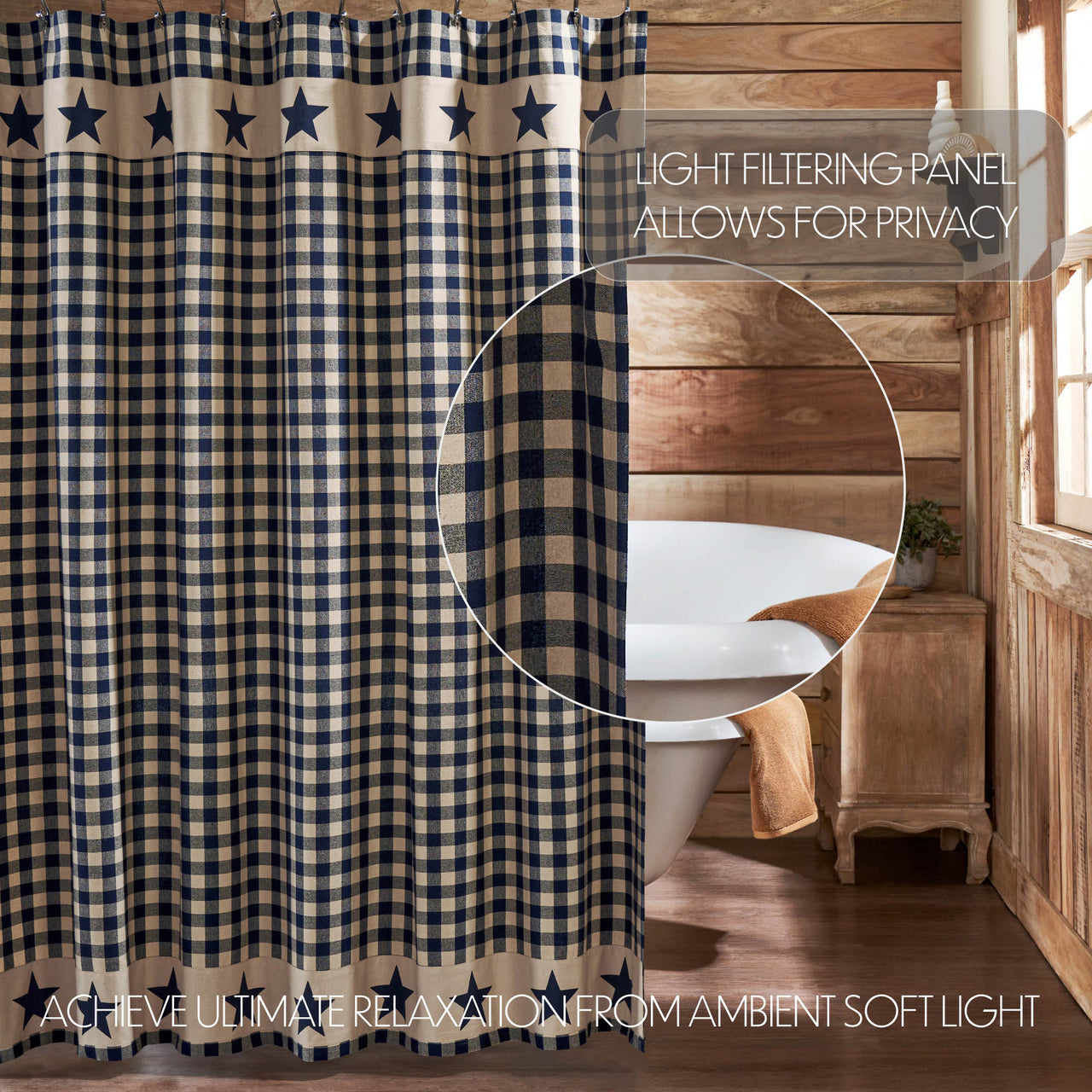 Allegiance Navy & Tan Check Shower Curtain 72x72