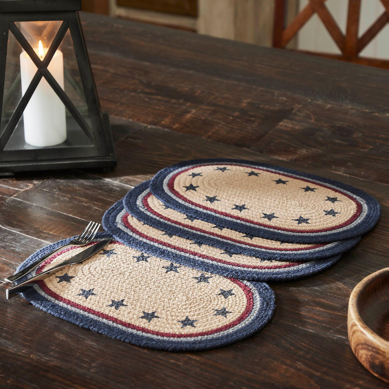 My Country Oval Placemat Stencil Stars Set of 4 10x15 - The Fox Decor