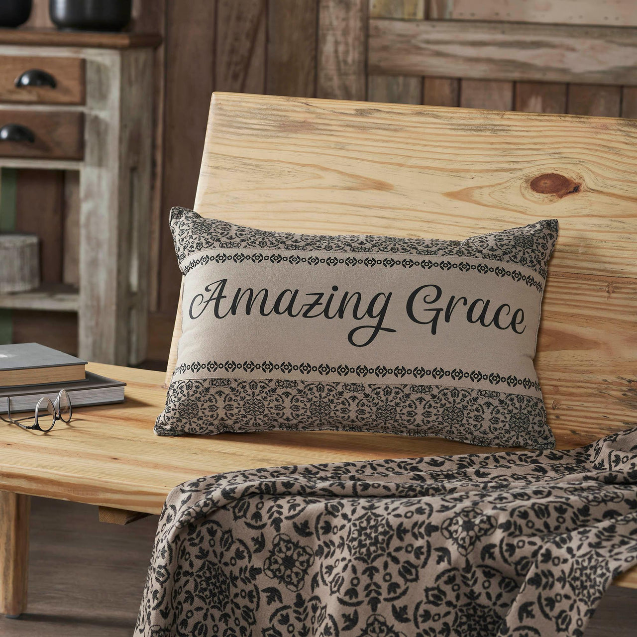 Custom House Black Tan Jacquard Amazing Grace Pillow 14x22 - The Fox Decor