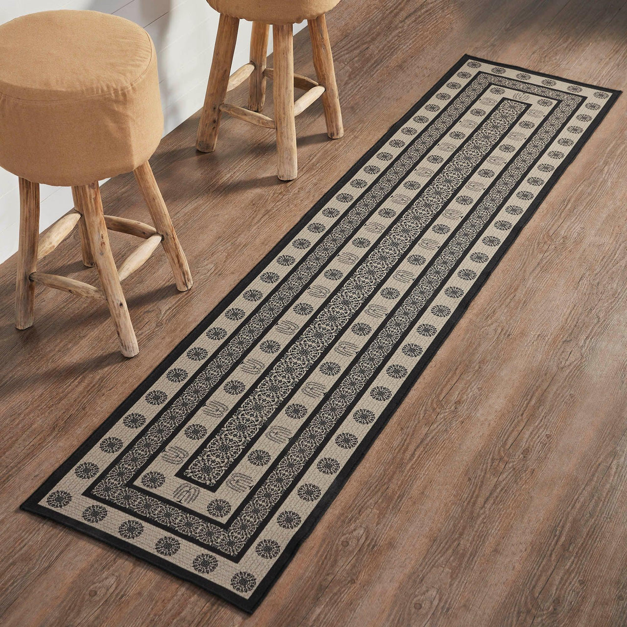 Custom House Black Tan Jacquard Polyester Rug/Runner Rect 22x96 - The Fox Decor