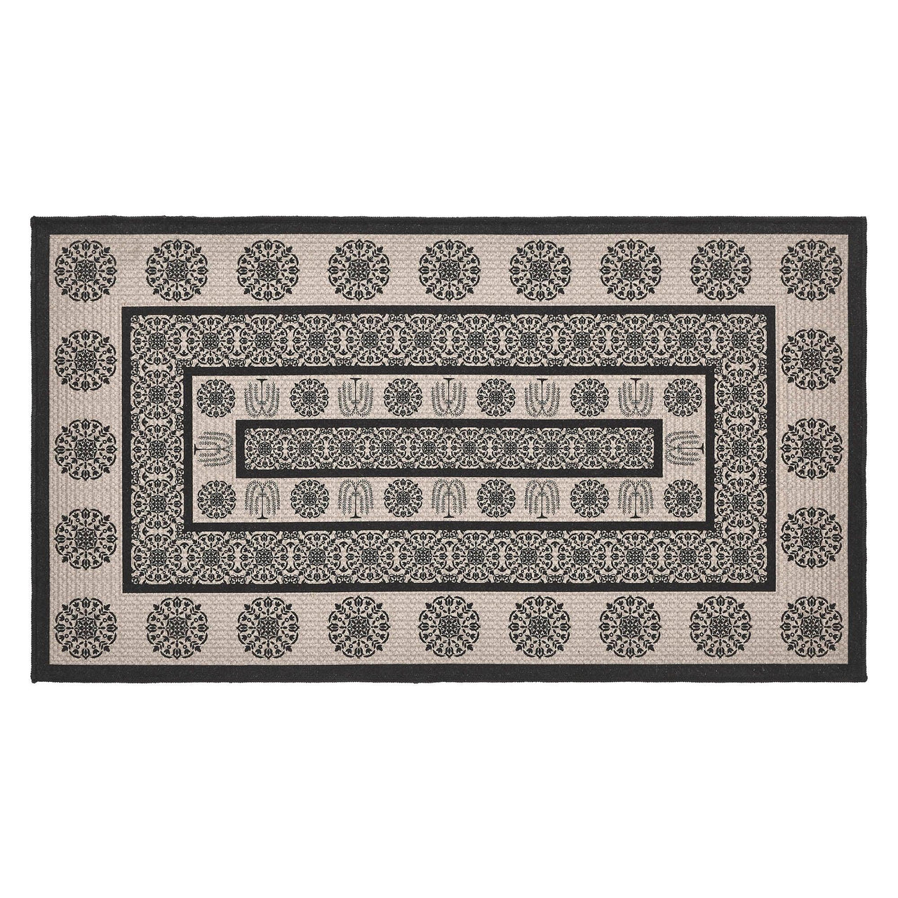 Custom House Black Tan Jacquard Polyester Rug Rect 27x48 - The Fox Decor