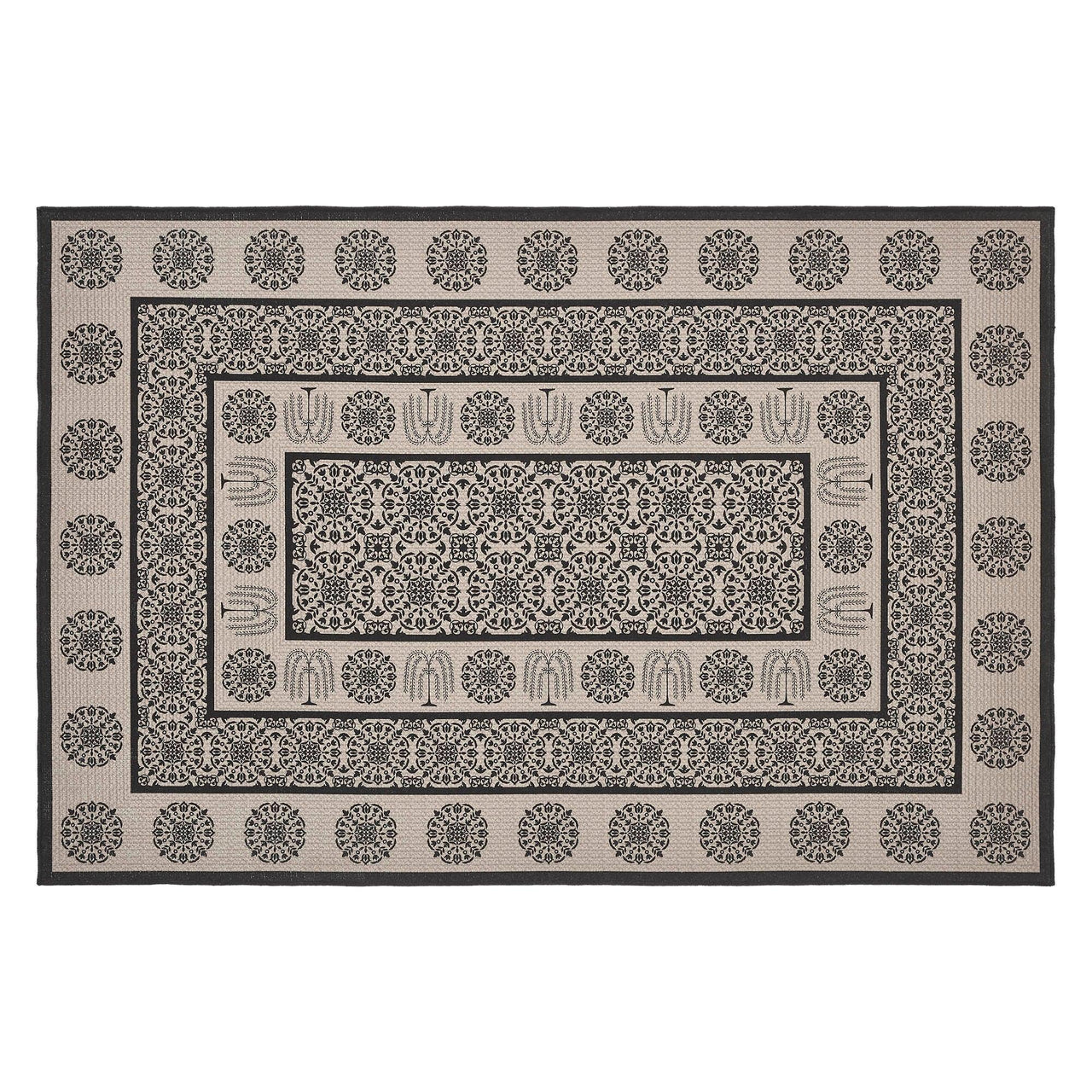 Custom House Black Tan Jacquard Polyester Rug Rect 48x72 - The Fox Decor