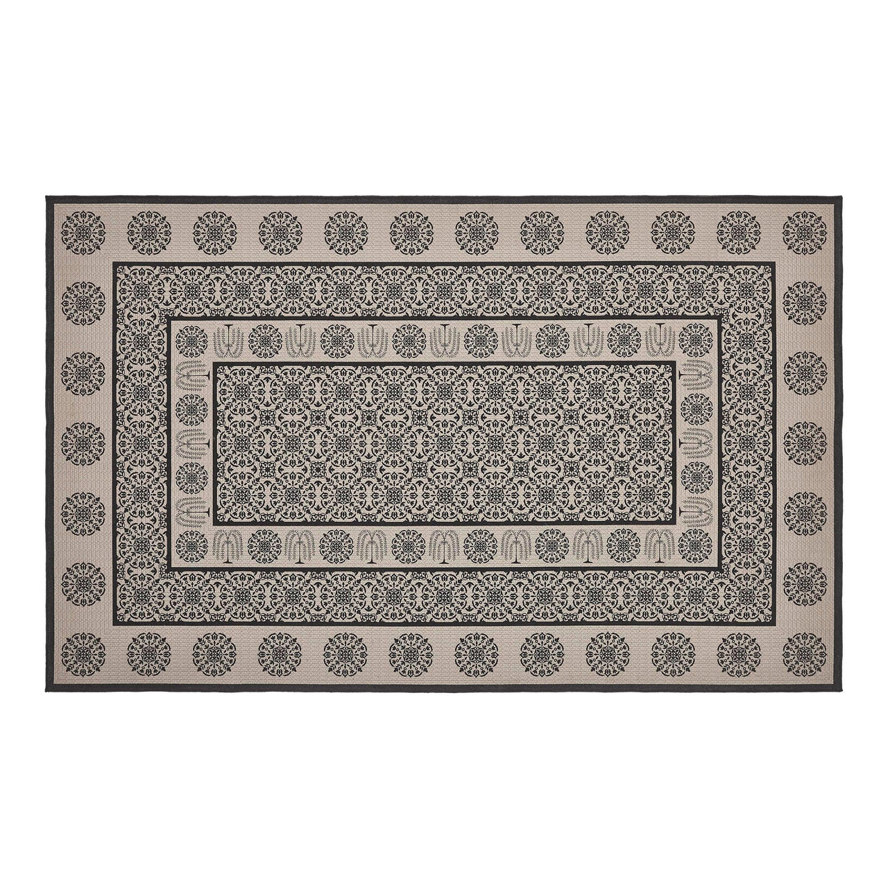 Custom House Black Tan Jacquard Polyester Rug Rect 60x96 - The Fox Decor