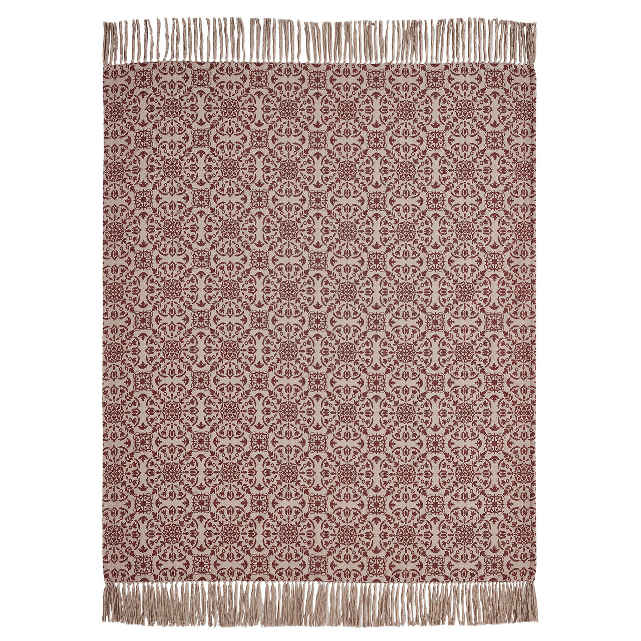 Custom House Burgundy Tan Jacquard Woven Throw 50x60 - The Fox Decor