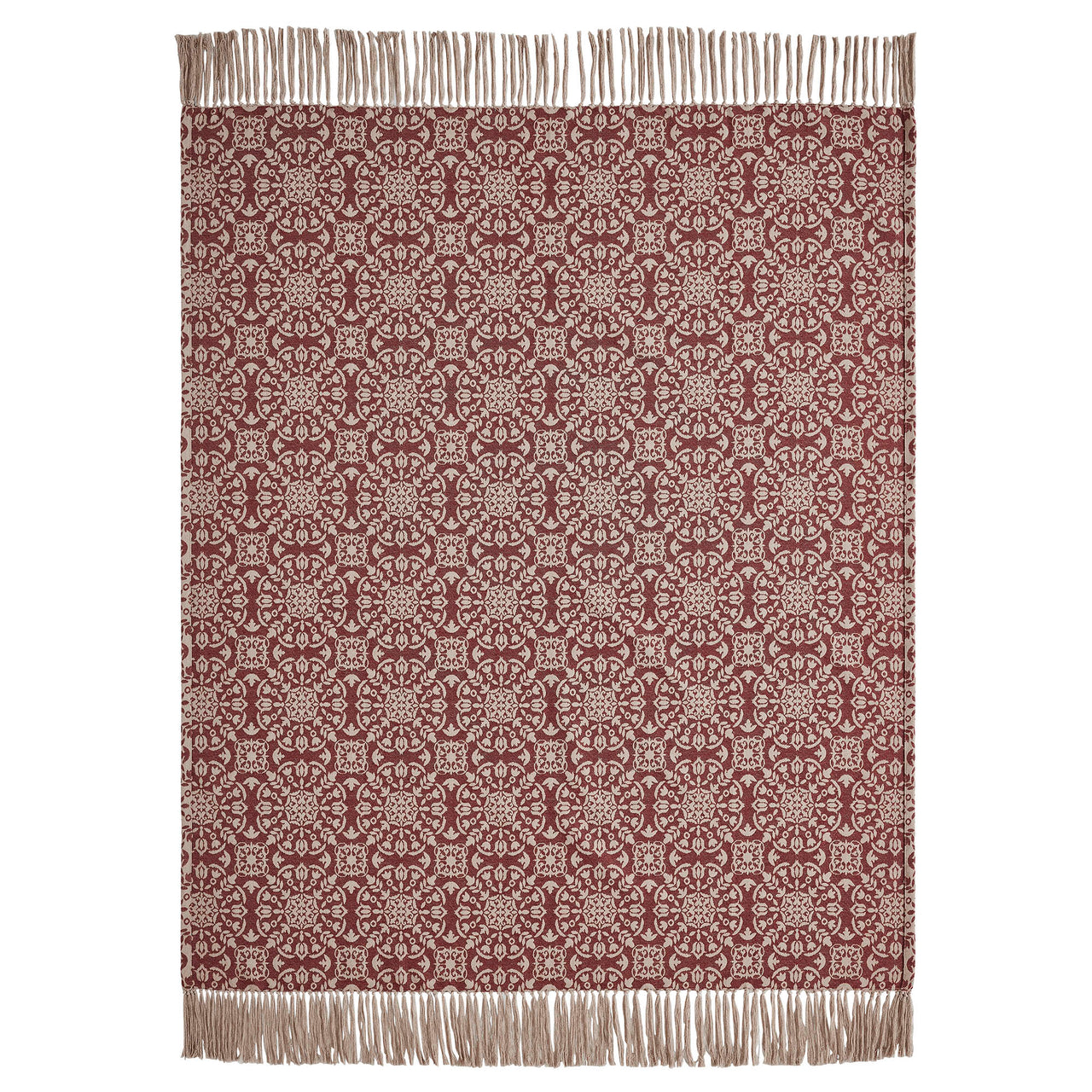 Custom House Burgundy Tan Jacquard Woven Throw 50x60 - The Fox Decor