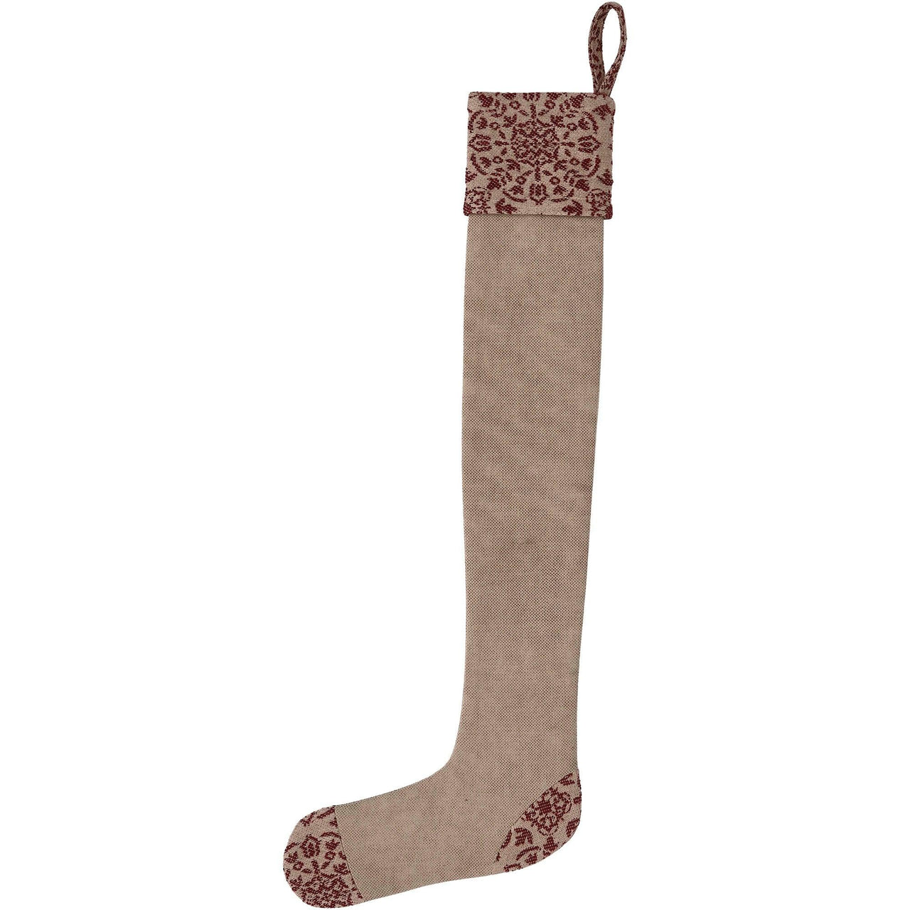 Custom House Burgundy Tan Jacquard Prim Stocking 7x19 VHC Brands - The Fox Decor