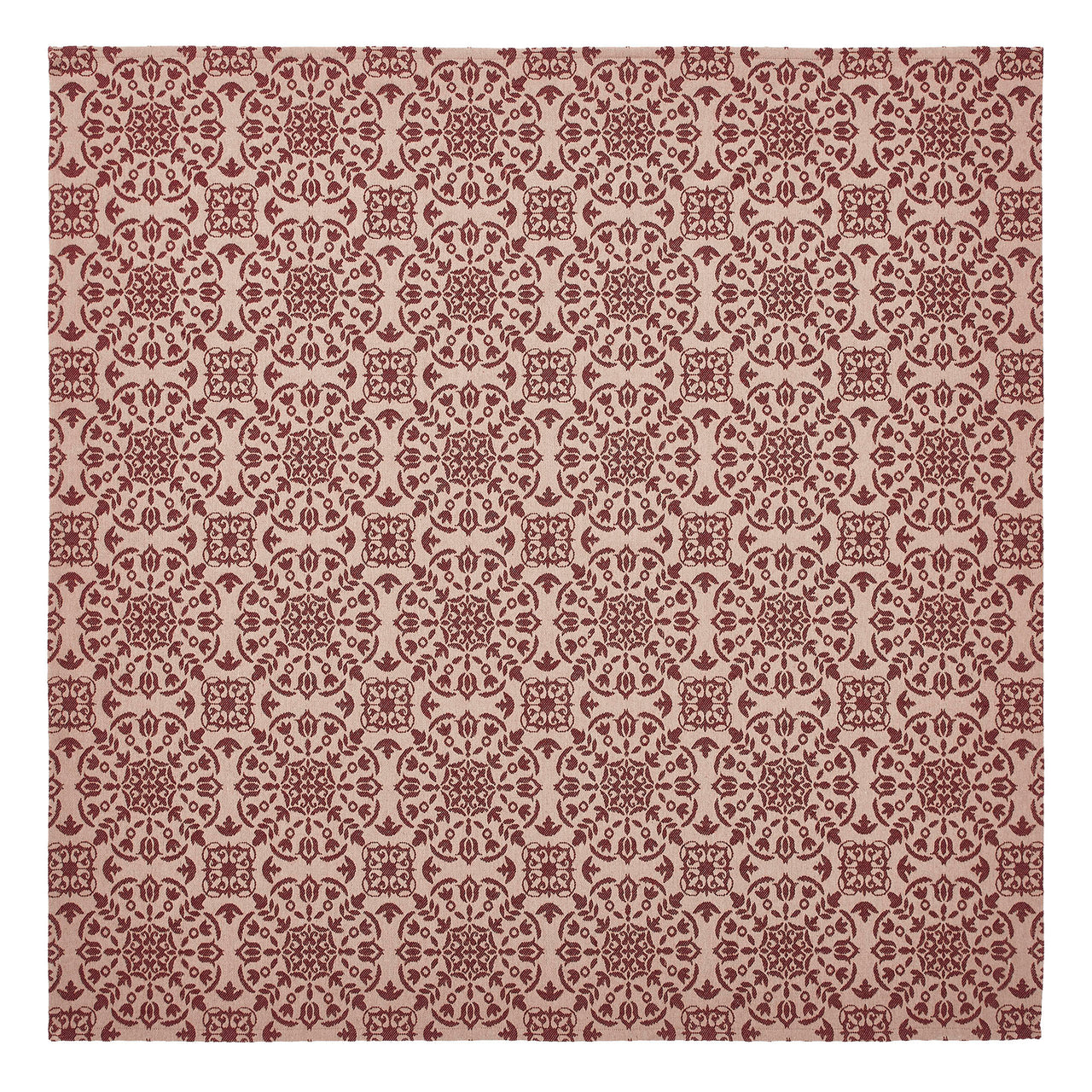 Custom House Burgundy Tan Jacquard Table Topper 42"x42" VHC Brands - The Fox Decor