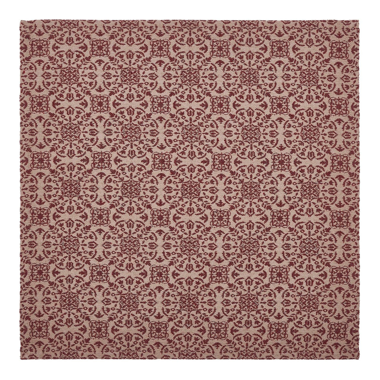 Custom House Burgundy Tan Jacquard Table Topper 20x20 - The Fox Decor