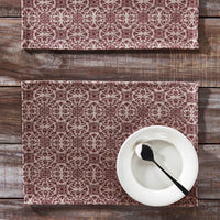 Custom House Burgundy Tan Jacquard Placemat Set of 2 13x19 - The Fox Decor