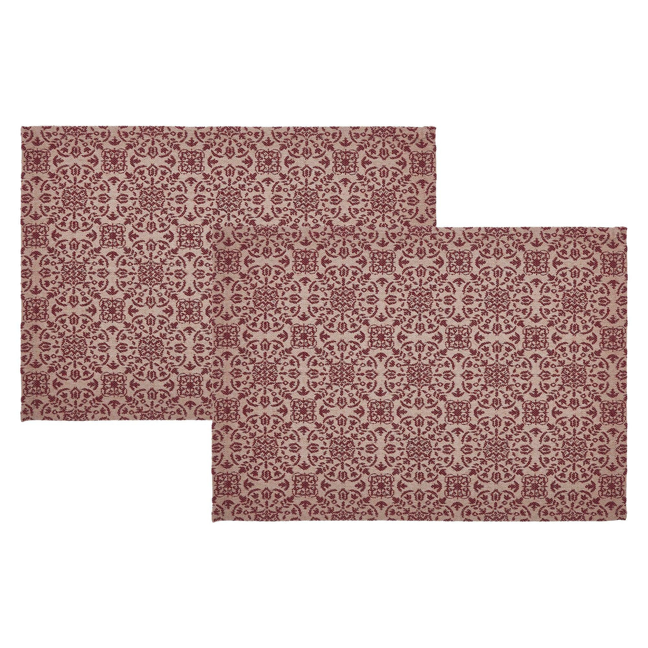 Custom House Burgundy Tan Jacquard Placemat Set of 2 13x19 - The Fox Decor