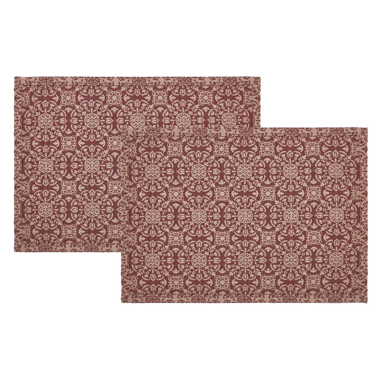 Custom House Burgundy Tan Jacquard Placemat Set of 2 13x19 - The Fox Decor