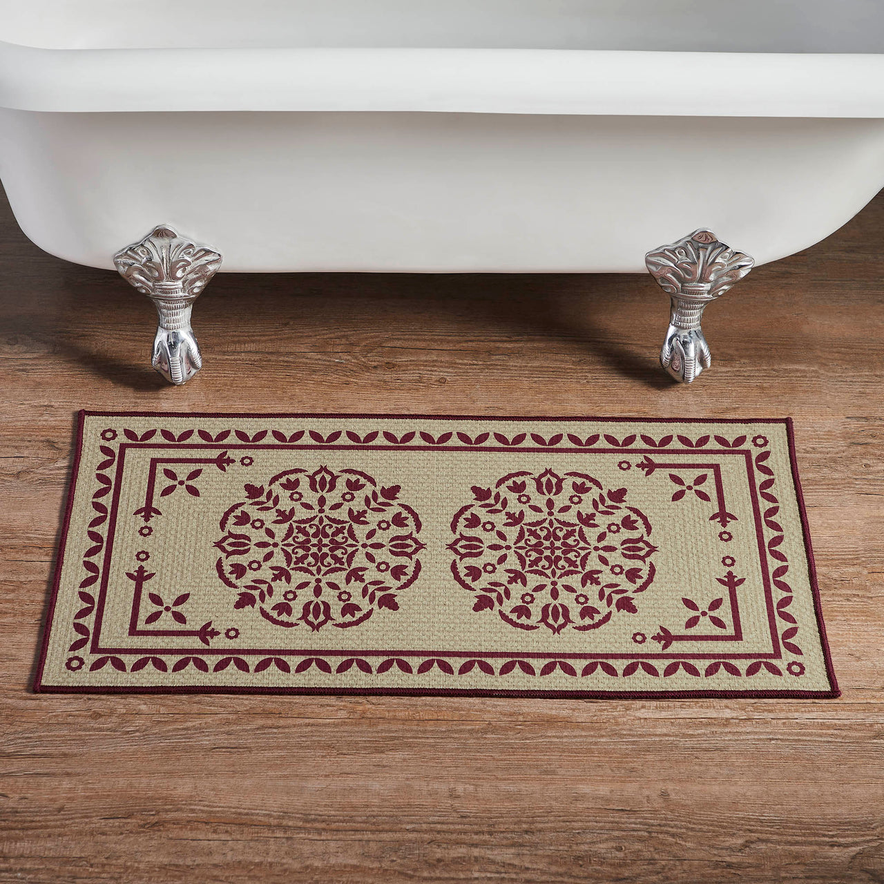 Custom House Burgundy Tan Jacquard Polyester Bathmat 17x36