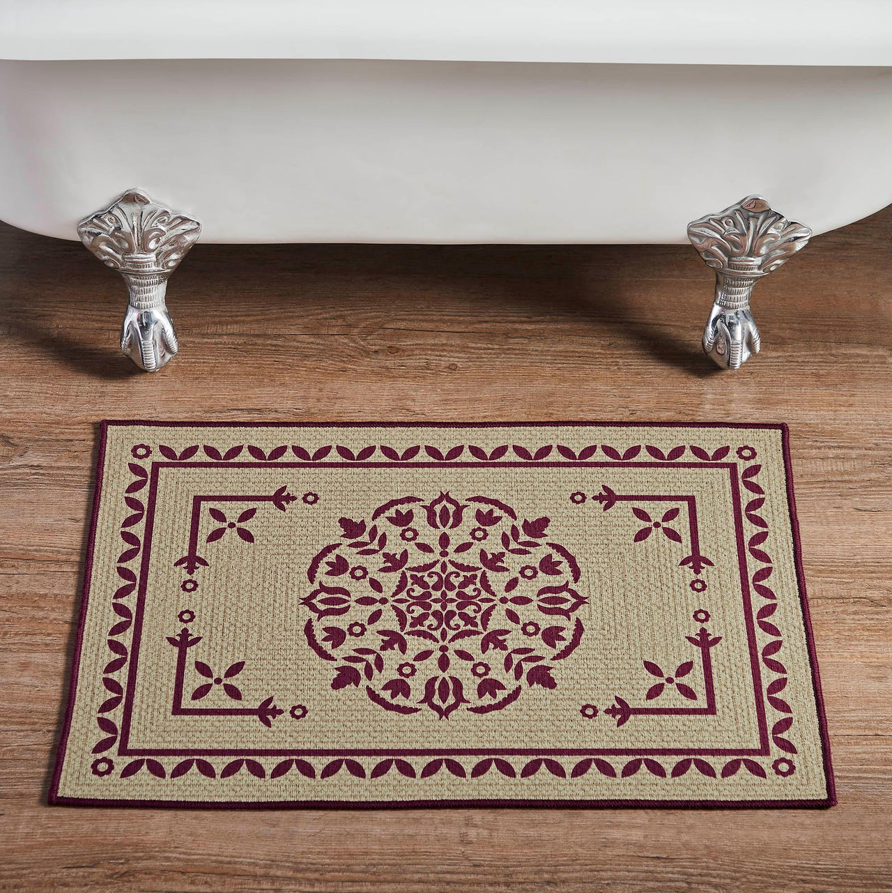 Custom House Burgundy Tan Jacquard Polyester Bathmat 20x30 - The Fox Decor