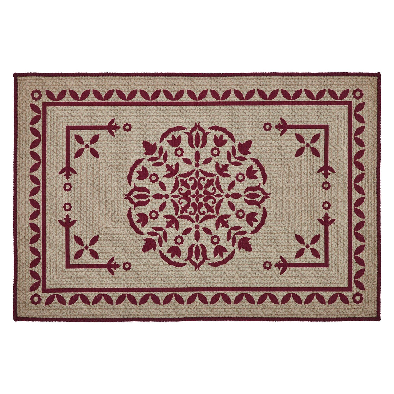 Custom House Burgundy Tan Jacquard Polyester Bathmat 20x30 - The Fox Decor