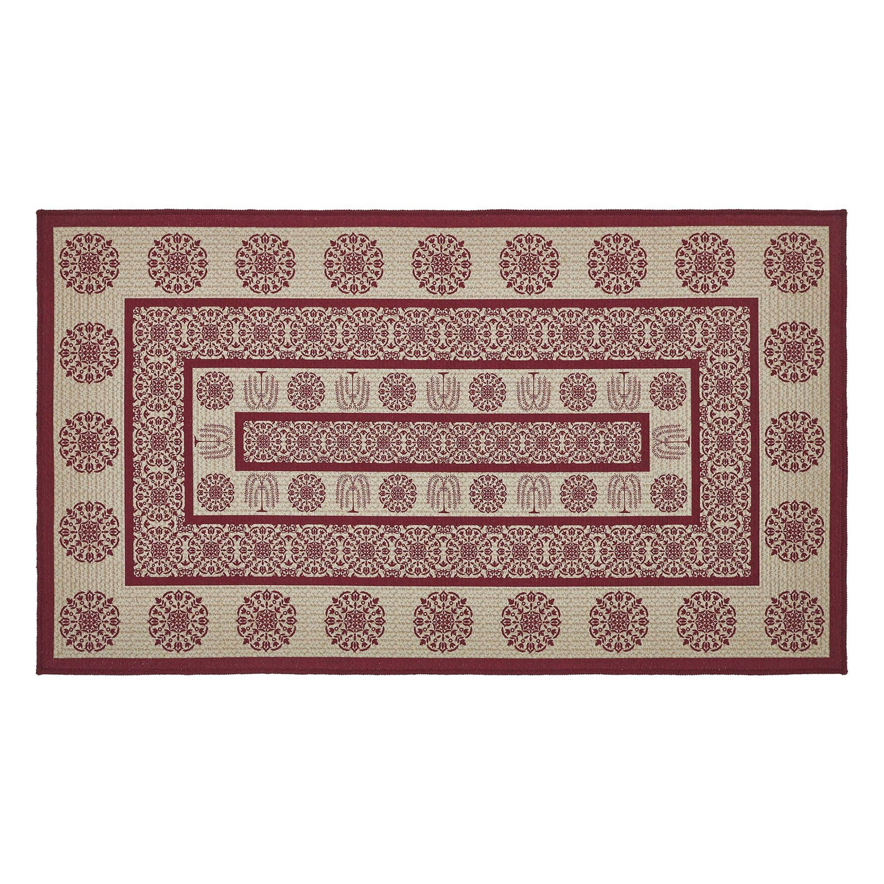 Custom House Burgundy Tan Jacquard Polyester Rug Rect 27x48 - The Fox Decor