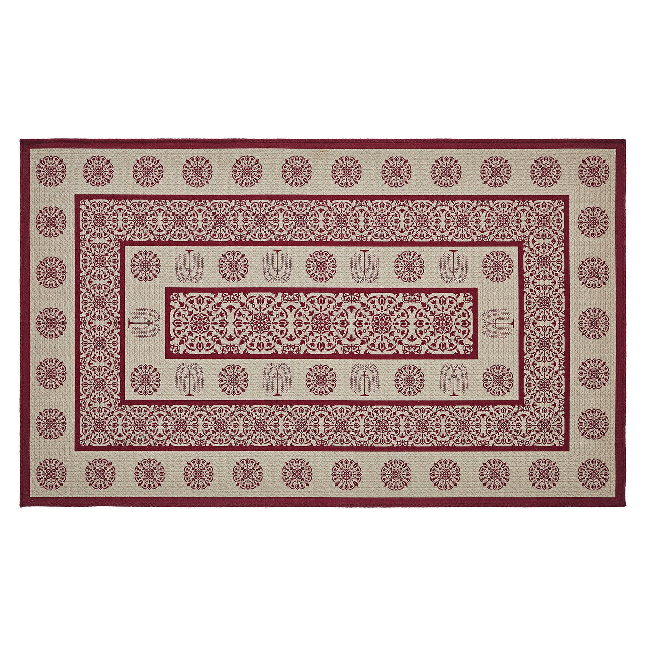 Custom House Burgundy Tan Jacquard Polyester Rug Rect 36x60" (3x5') VHC Brands - The Fox Decor