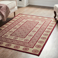 Custom House Burgundy Tan Jacquard Polyester Rug Rect 48