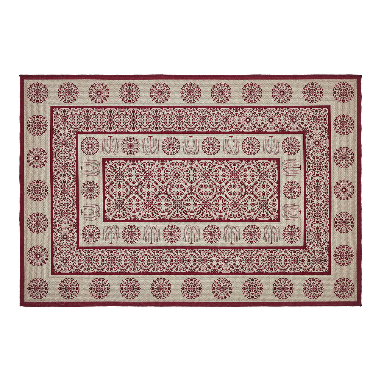 Custom House Burgundy Tan Jacquard Polyester Rug Rect 48"x72" (4x6') VHC Brands - The Fox Decor