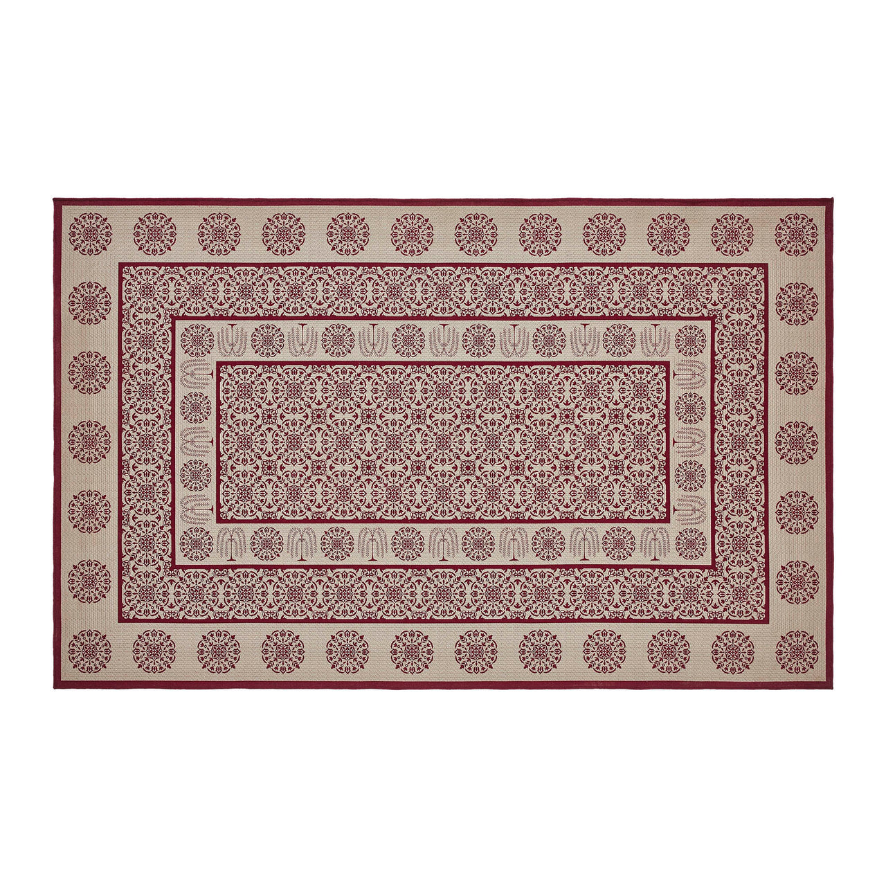 Custom House Burgundy Tan Jacquard Polyester Rug Rect 60"x96" (5x8') VHC Brands - The Fox Decor