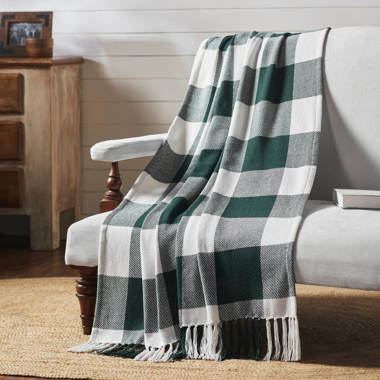 Annie Buffalo Check Hunter Green Woven Throw 50x60