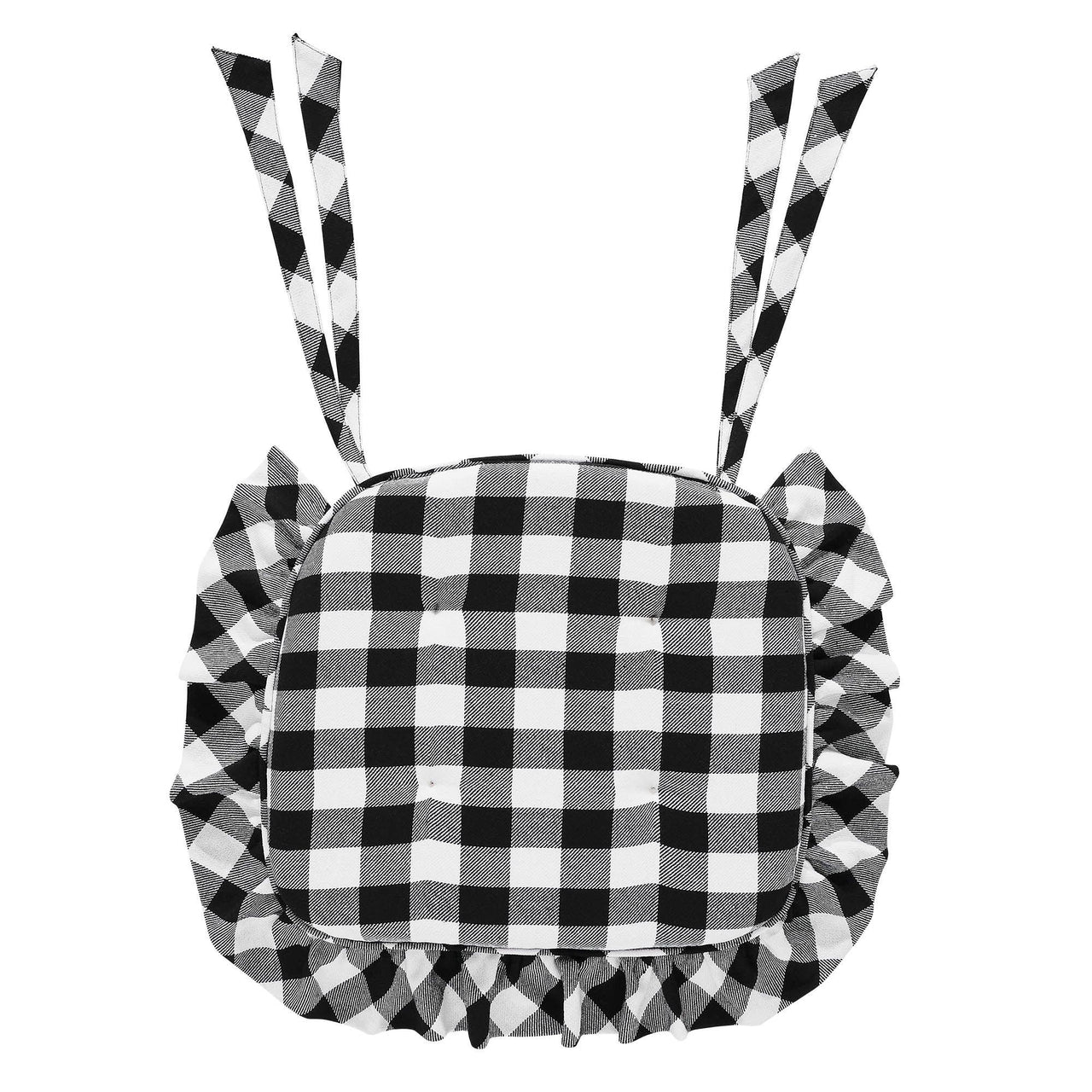 Annie Buffalo Check Black Ruffled Chair Pad 16.5x18 - The Fox Decor