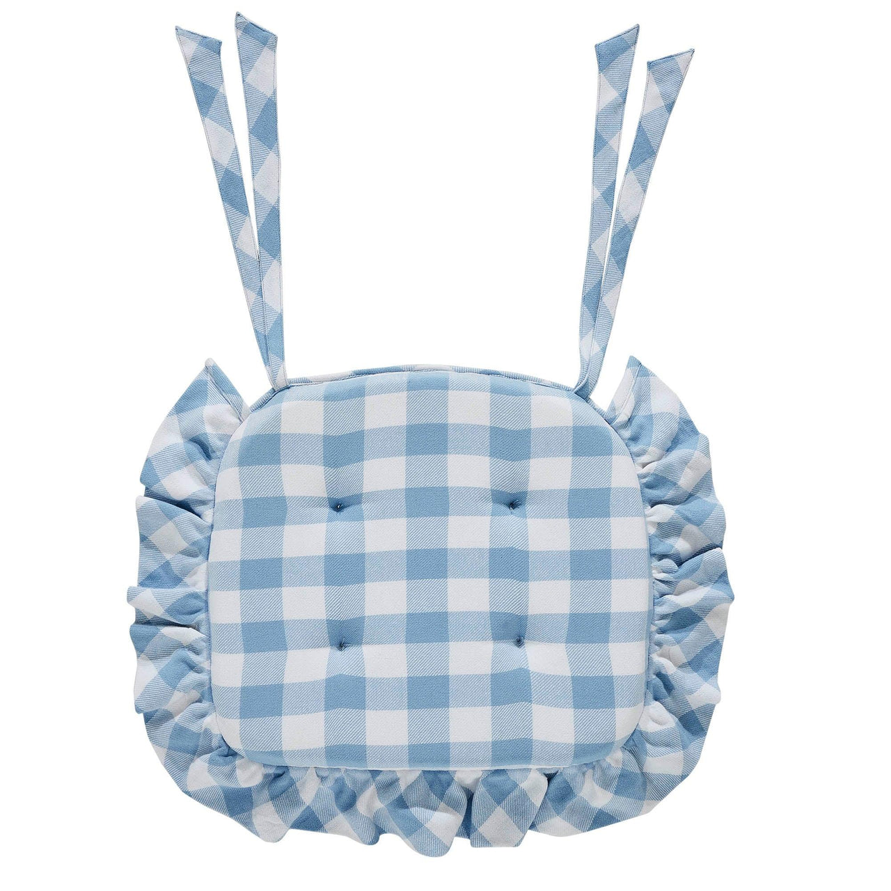 Annie Buffalo Check Blue Ruffled Chair Pad 16.5x18 - The Fox Decor