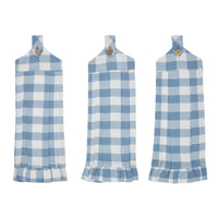 Thumbnail for Annie Buffalo Check Blue Button Loop Tea Towel Set of 3