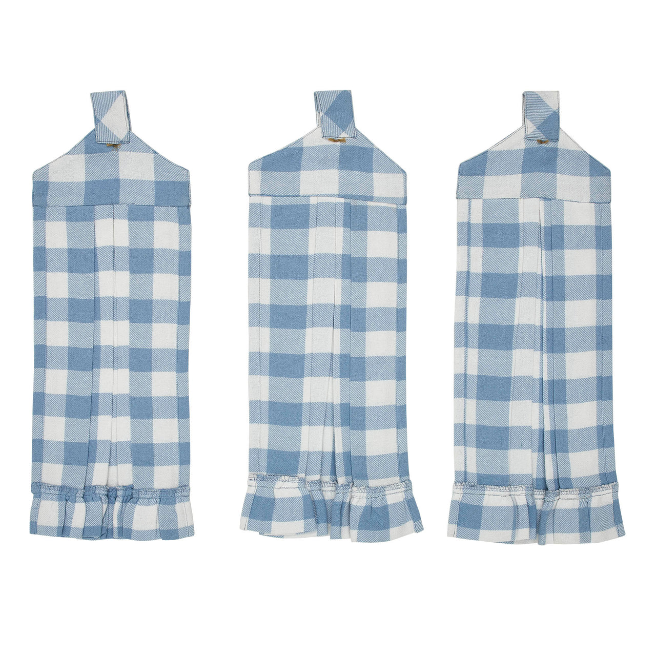 Annie Buffalo Check Blue Button Loop Tea Towel Set of 3