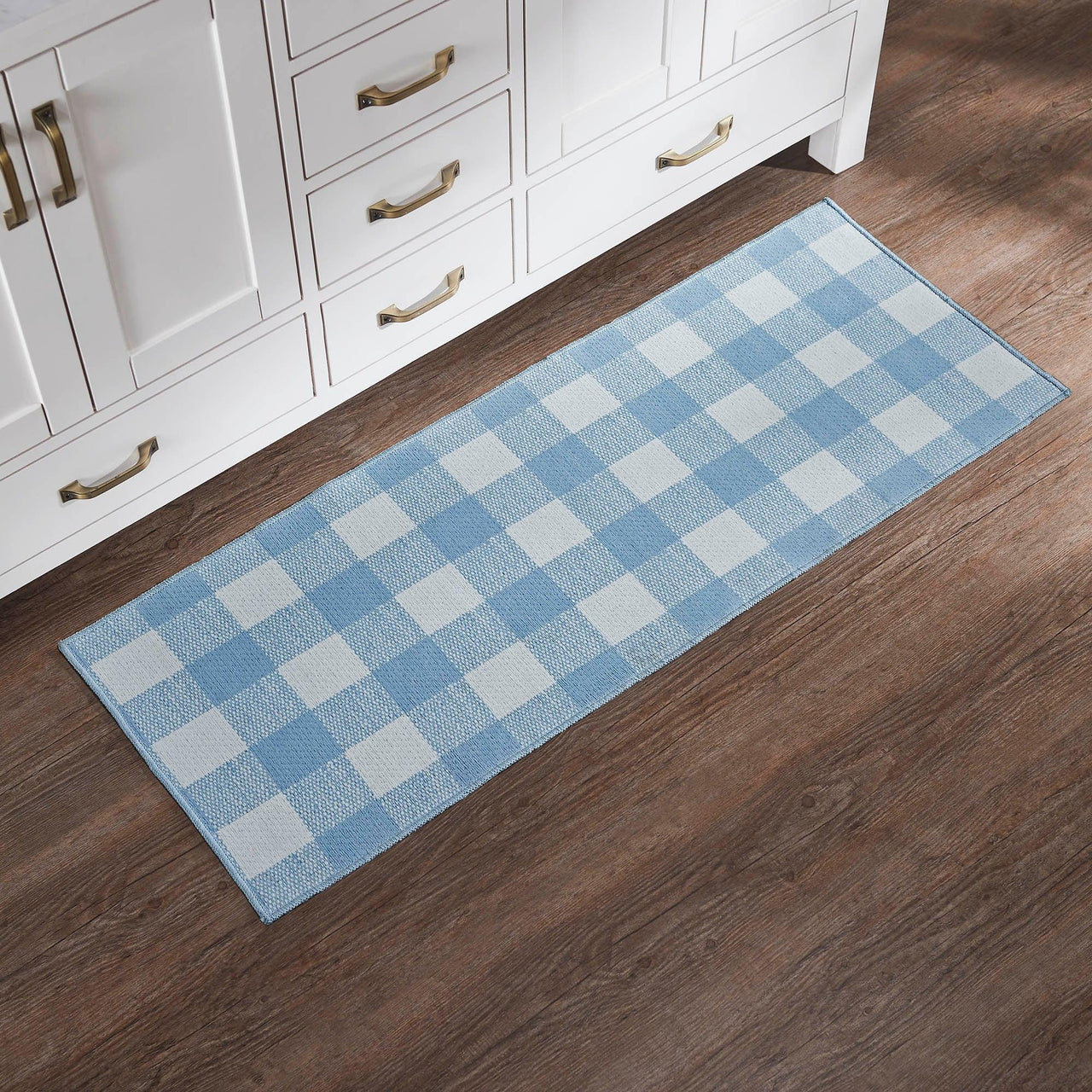 Annie Buffalo Check Blue Polyester Rug Rect 17x48 - The Fox Decor