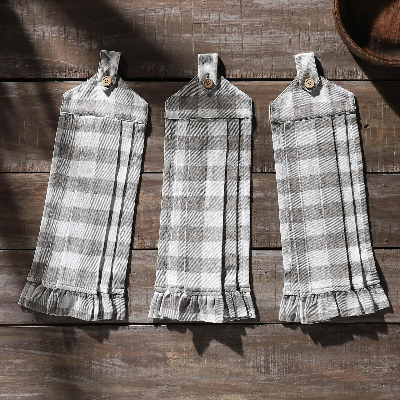 Annie Buffalo Check Grey Button Loop Tea Towel Set of 3 - The Fox Decor