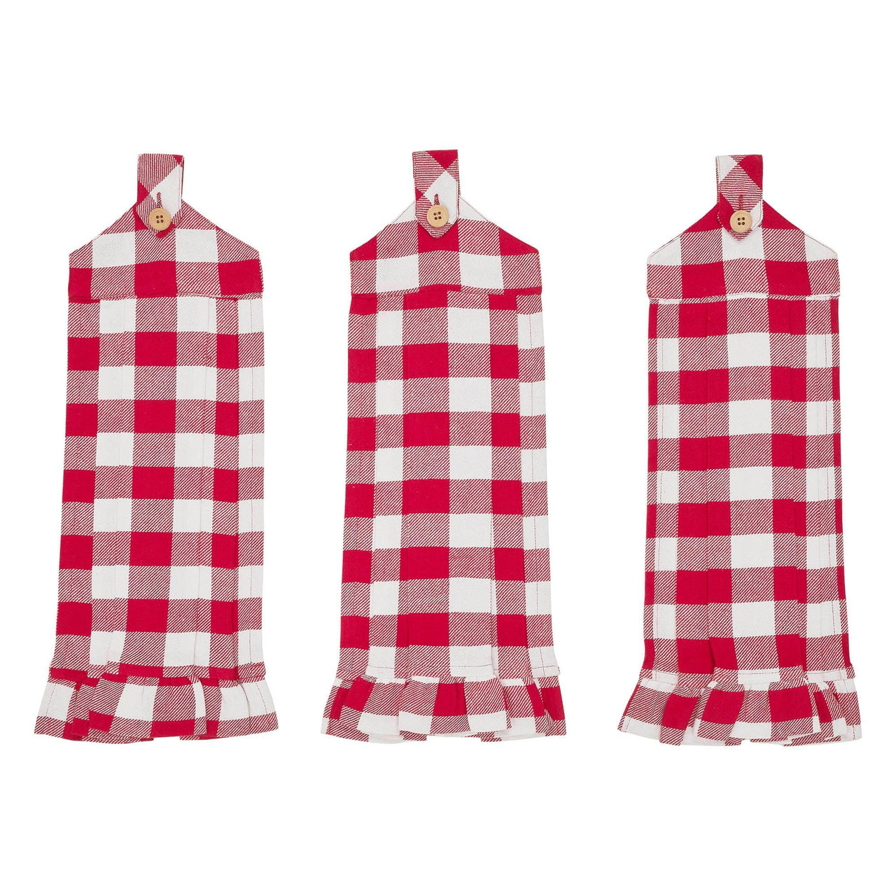 Annie Buffalo Check Red Button Loop Tea Towel Set of 3 - The Fox Decor