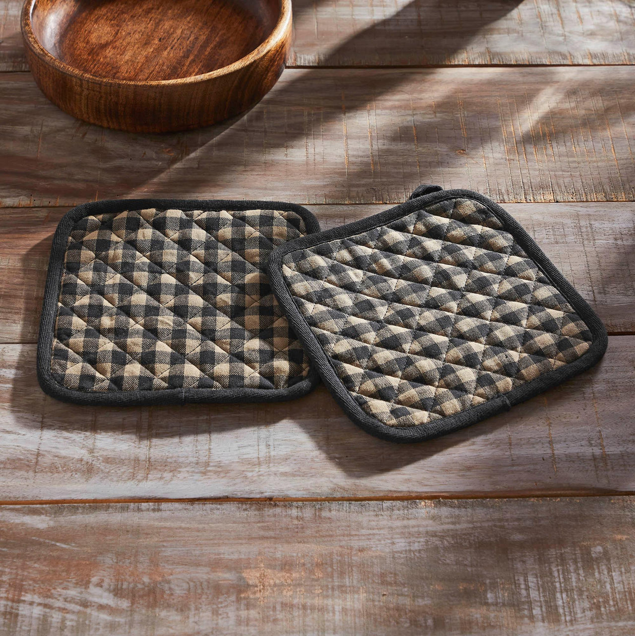 Black Check Pot Holder Set of 2 8x8 - The Fox Decor