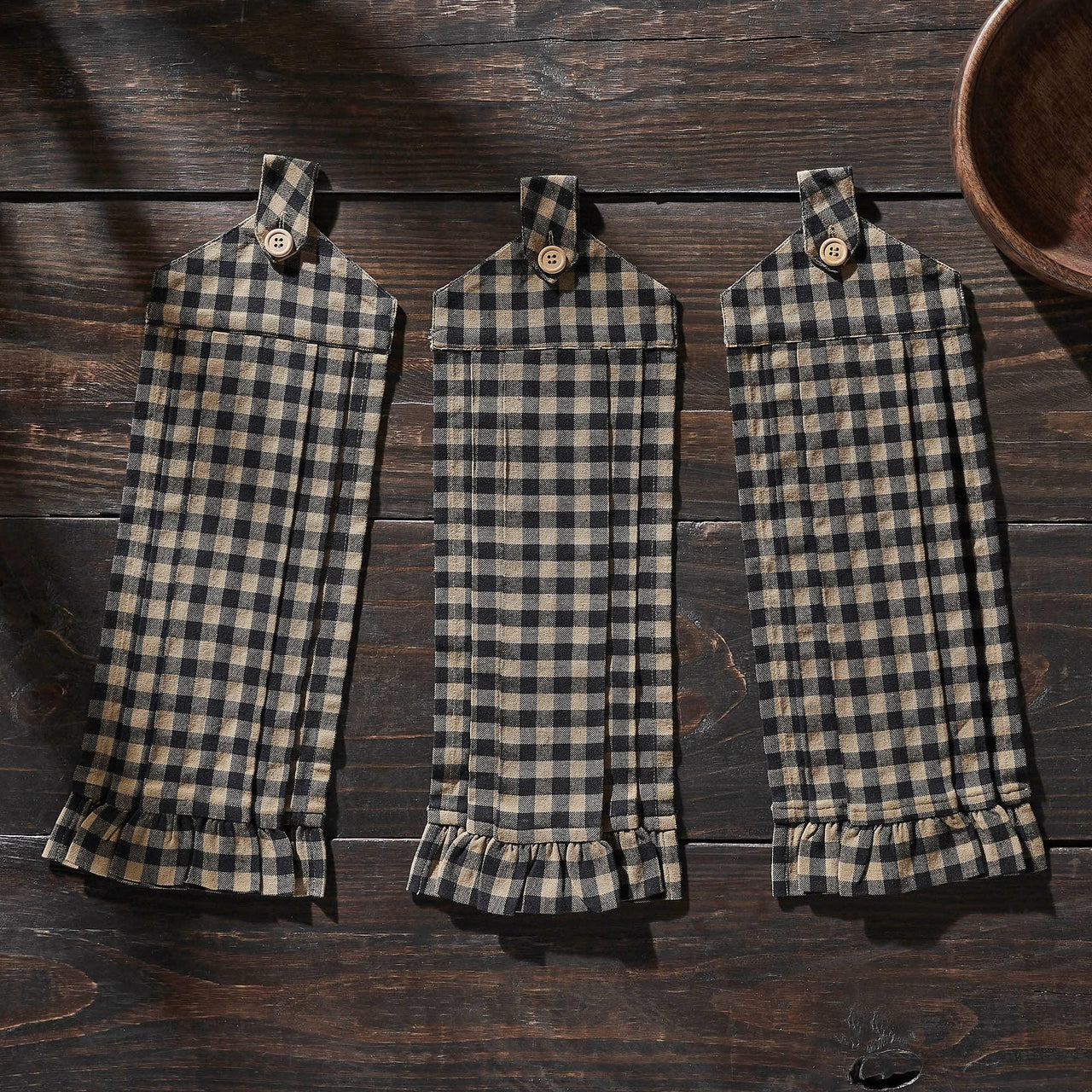 Black Check Button Loop Tea Towel Set of 3 - The Fox Decor