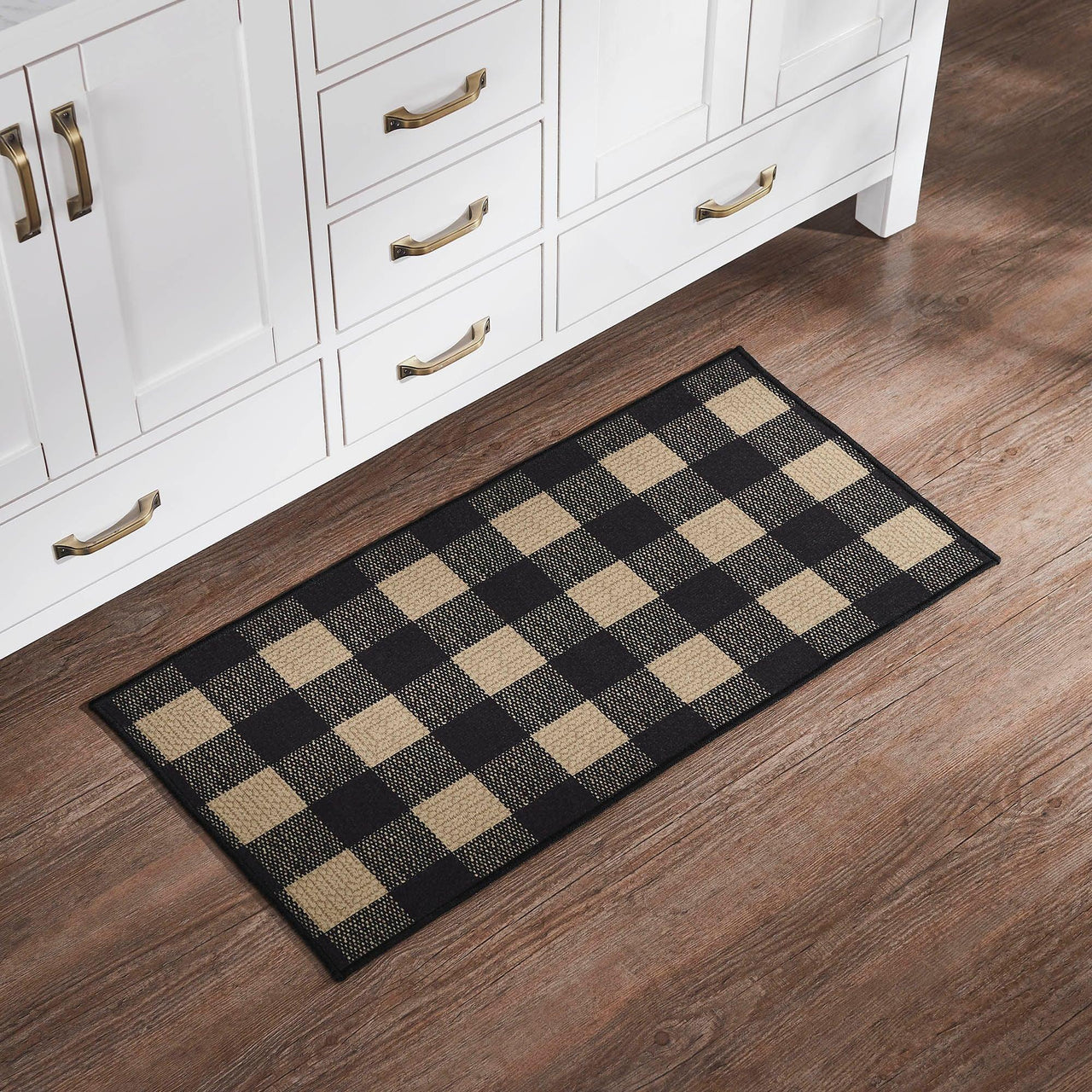 Black Check Polyester Rug Rect 17x36 - The Fox Decor