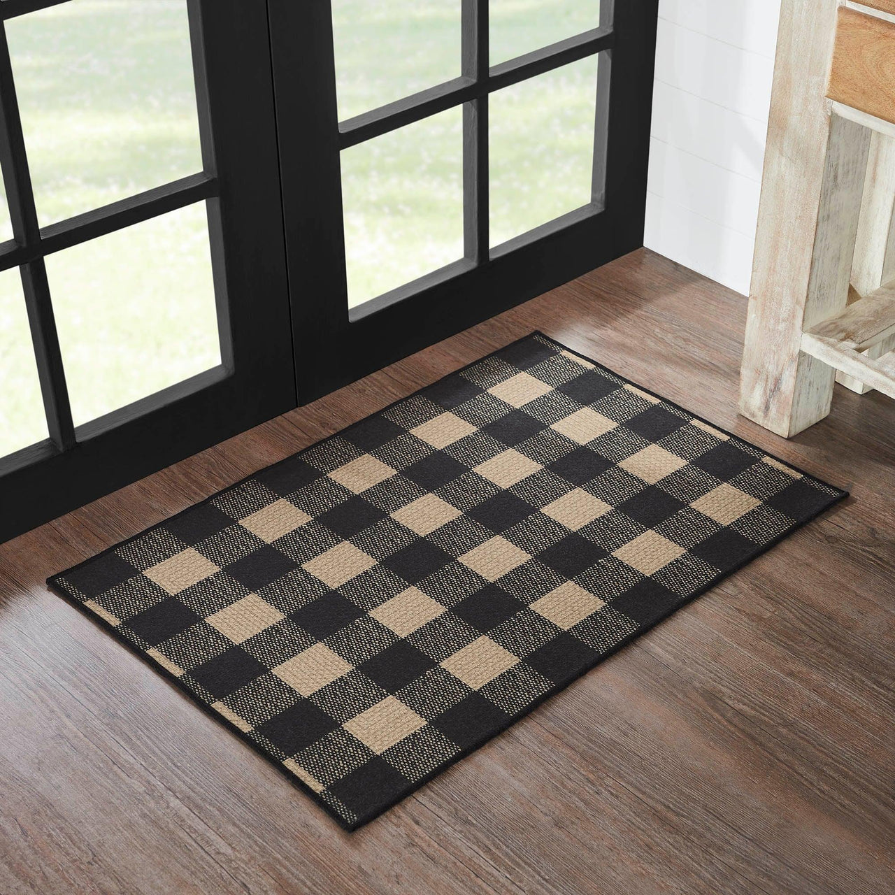 Black Check Polyester Rug Rect 24x36 - The Fox Decor
