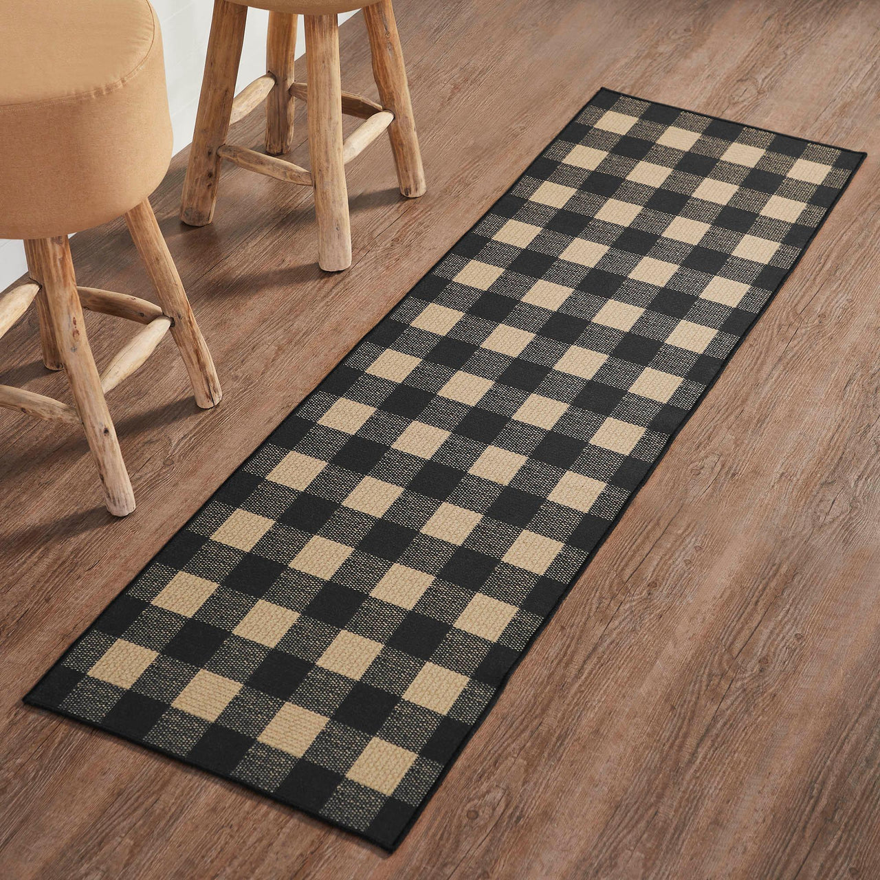 Black Check Polyester Rug/Runner Rect 22x78 - The Fox Decor