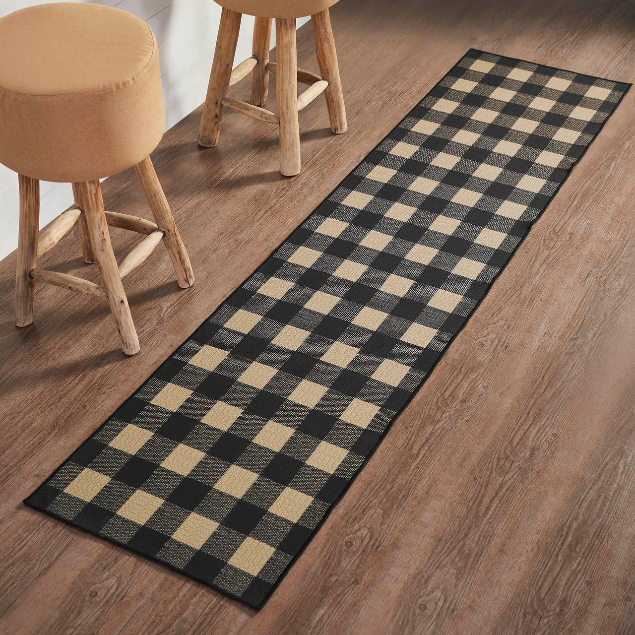 Black Check Polyester Rug/Runner Rect 22x96 - The Fox Decor