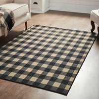 Black Check Polyester Rug Rect 48x72 - The Fox Decor