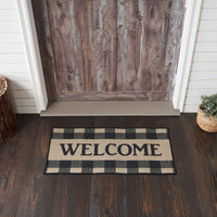 Black Check Welcome Polyester Rug Rect 17x36 - The Fox Decor