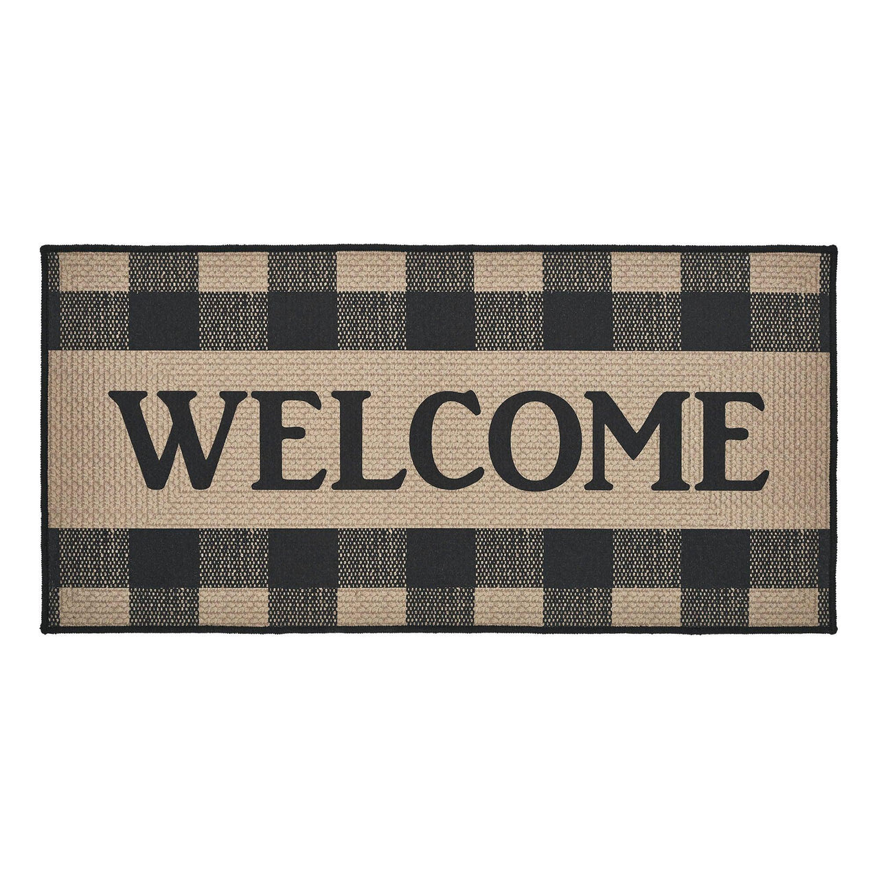 Black Check Welcome Polyester Rug Rect 17x36 - The Fox Decor
