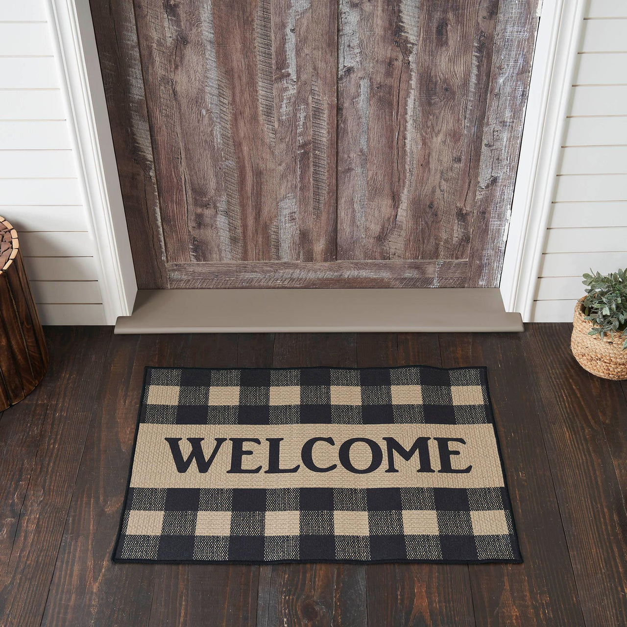 Black Check Welcome Polyester Rug Rect 24x36 - The Fox Decor