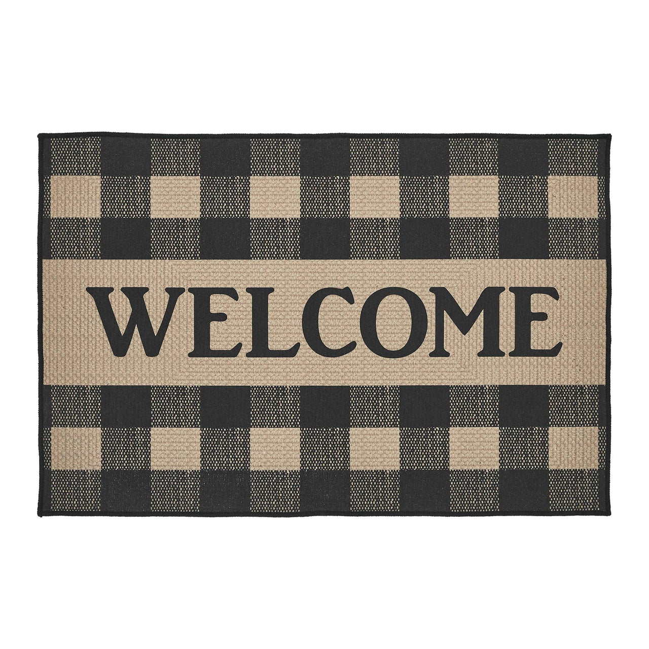 Black Check Welcome Polyester Rug Rect 24x36 - The Fox Decor