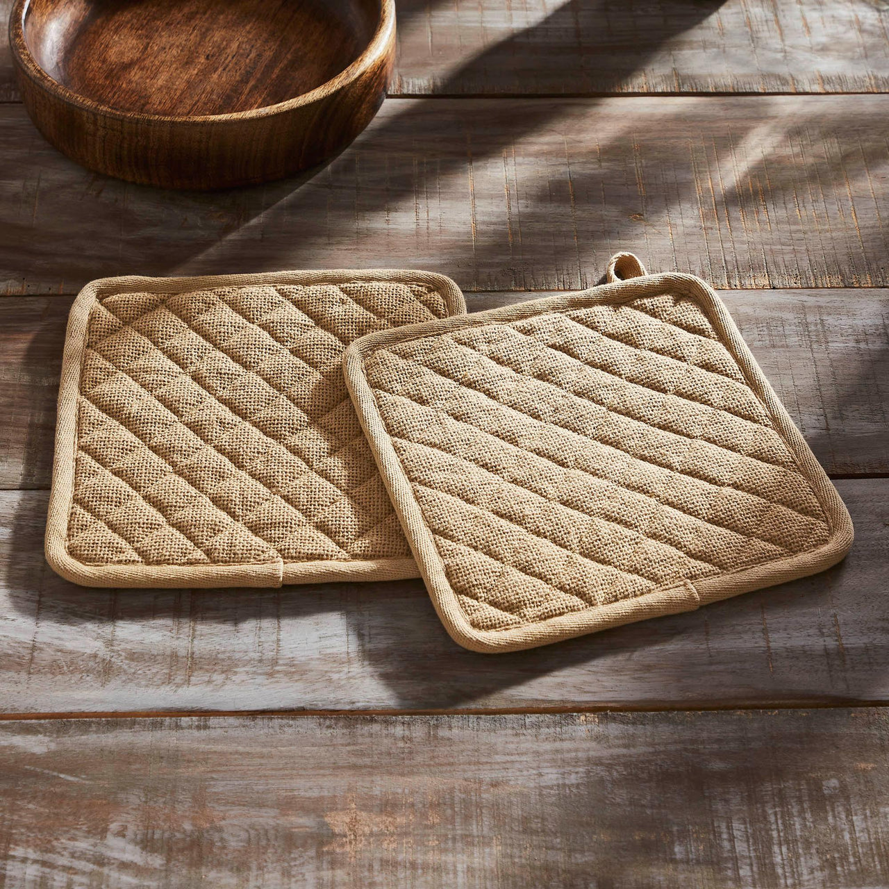 Burlap Natural Pot Holder Set of 2 8x8 - The Fox Decor