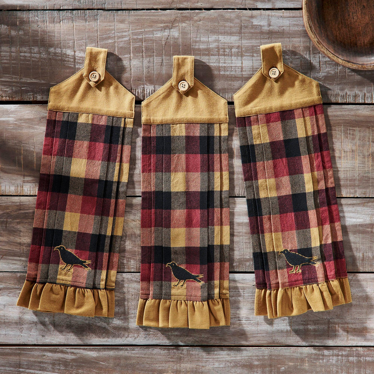 Heritage Farms Primitive Check Button Loop Tea Towel Set of 3 - The Fox Decor